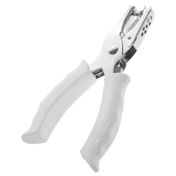 Manual Punch Single Hole Puncher Metal Handheld Paper Punch Plastic White Punch Pliers for DIY Loose Leaf Scrapbook Craft Supplies