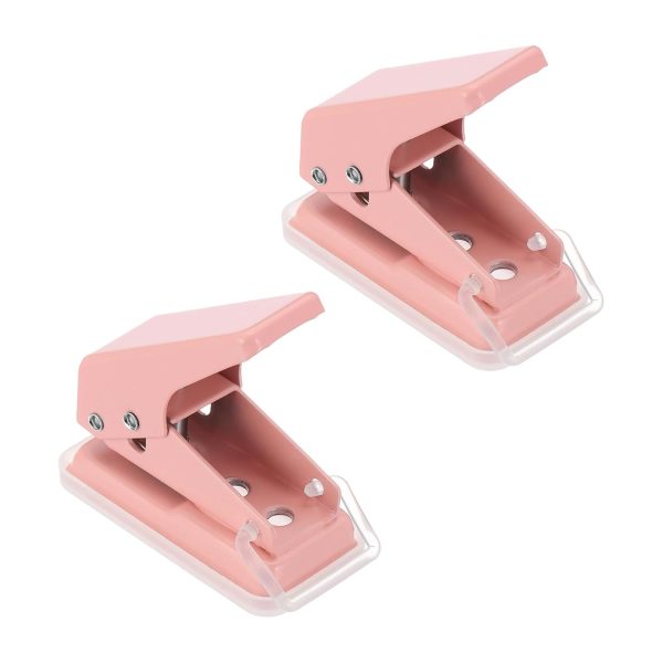 1/4" Single Hole Punch, 2 Pcs Mini Portable Small Hole Puncher 6 Sheet Punch Capacity Metal Paper Puncher for Tag DIY Craft Scrapbook Ticket, Pink