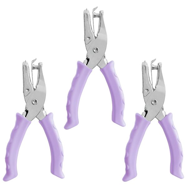 Single Hole Punch Paper Hole Puncher for Crafts, One Hole Punch with Purple Soft Grip Handle, Hole Punchs for Kids and Adults, Handheld Circle Punch for Paper Crafts in Home, Office, Classroom, 3 Pack