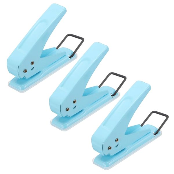1/4" Single Hole Punch, 3Pcs Handheld Heavy Duty Hole Puncher Press Metal Paper Puncher for Tag DIY Craft Scrapbook Ticket, Blue