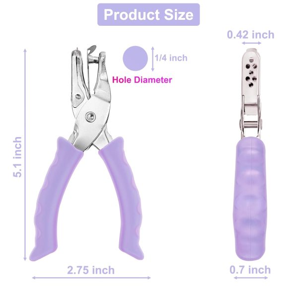 Single Hole Punch Paper Hole Puncher for Crafts, One Hole Punch with Purple Soft Grip Handle, Hole Punchs for Kids and Adults, Handheld Circle Punch for Paper Crafts in Home, Office, Classroom, 3 Pack - Image 2