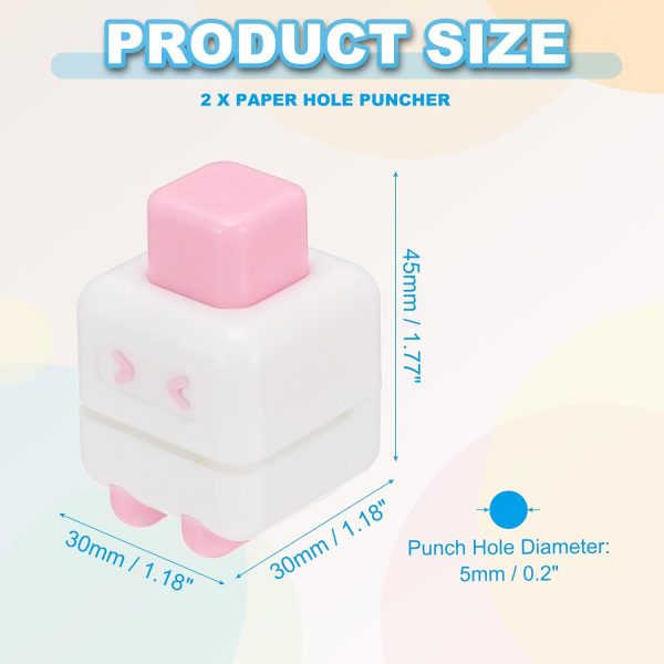 1/5" Single Hole Punch, 2 Pcs Mini Portable Small Hole Puncher 4 Sheet Punch Capacity Metal Paper Puncher for Tag DIY Craft Scrapbook Ticket, Pink - Image 2