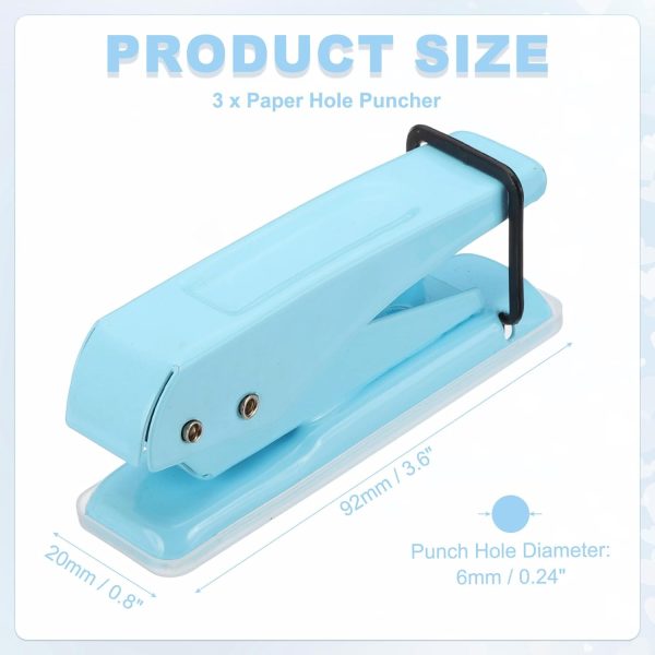 1/4" Single Hole Punch, 3Pcs Handheld Heavy Duty Hole Puncher Press Metal Paper Puncher for Tag DIY Craft Scrapbook Ticket, Blue - Image 2