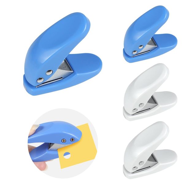 4pcs Hole Punch, Mini Single Puncher, 6mm 1/4inch Holes with 10 Sheet Capacity for Paper, Chipboard, Index Cards, Card Stock and Art Project Thin Plastic(Blue, White)