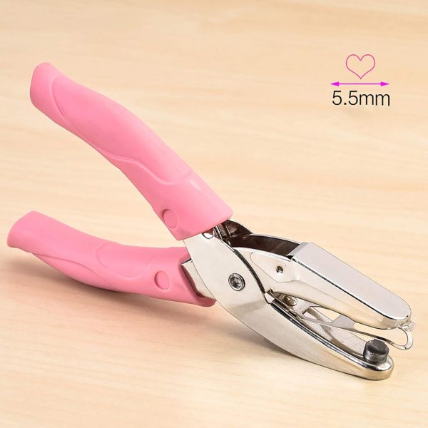 1 Pack 6.3 Inch Length 1/4 Inch Diameter of Heart Shape Hole Handheld Single Paper Hole Punch, Puncher with Pink Soft Thick Leather Cover(Heart 1/4 inch) - Image 2