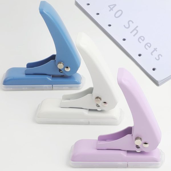 3 Pieces Single Hole Punch, 1/4" Hole Puncher, 40 Sheets Punch Capacity, Handheld with Non-Skid Base for Scrapbooks, Chipboard, Craft Paper