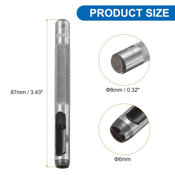 2pcs Leather Round Hole Punch, 6mm Hollow Hole Puncher Cutter Carbon Steel Circle Hole Punching Cutting Tool for Belt/DIY Leather Craft - Image 2