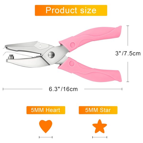 2 Pack Handheld Hole Paper Punch Kit,Single Hole Punch, Heart and Star Hole Punch - Image 2
