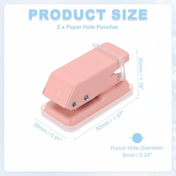 1/4" Single Hole Punch, 2 Pcs Mini Portable Small Hole Puncher 6 Sheet Punch Capacity Metal Paper Puncher for Tag DIY Craft Scrapbook Ticket, Pink - Image 2