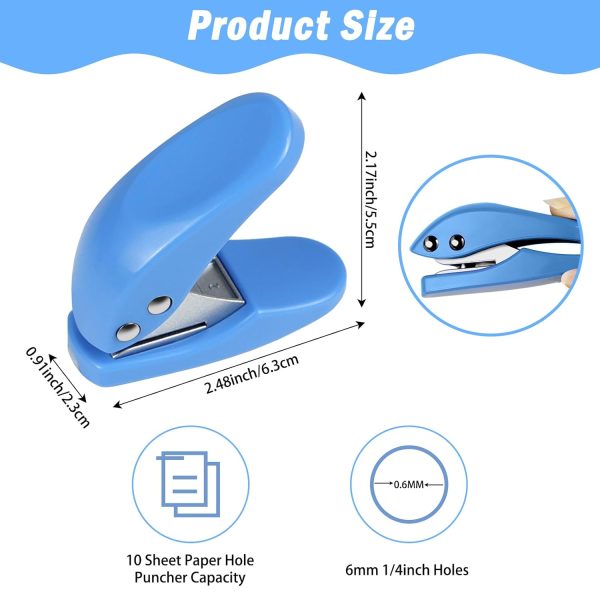 4pcs Hole Punch, Mini Single Puncher, 6mm 1/4inch Holes with 10 Sheet Capacity for Paper, Chipboard, Index Cards, Card Stock and Art Project Thin Plastic(Blue, White) - Image 2