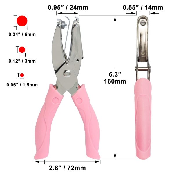 3 Pieces Metal Handheld Paper Punch Single-Hole Tag Punch Set with Plastic Handle for Circle Holes for DIY Craft Tag - Image 2