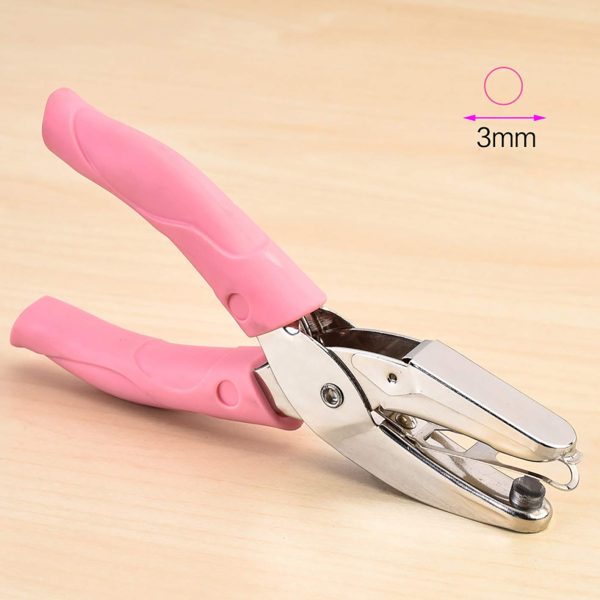 1 Pack 6.3 Inch Length 1/8 Inch Diameter of Circle Hole Handheld Single Paper Hole Punch, Puncher with Pink Soft Thick Leather Cover (Middle Circle 1/8 inch) - Image 2
