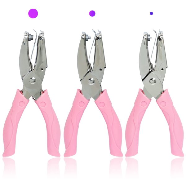 3 Pieces Metal Handheld Paper Punch Single-Hole Tag Punch Set with Plastic Handle for Circle Holes for DIY Craft Tag