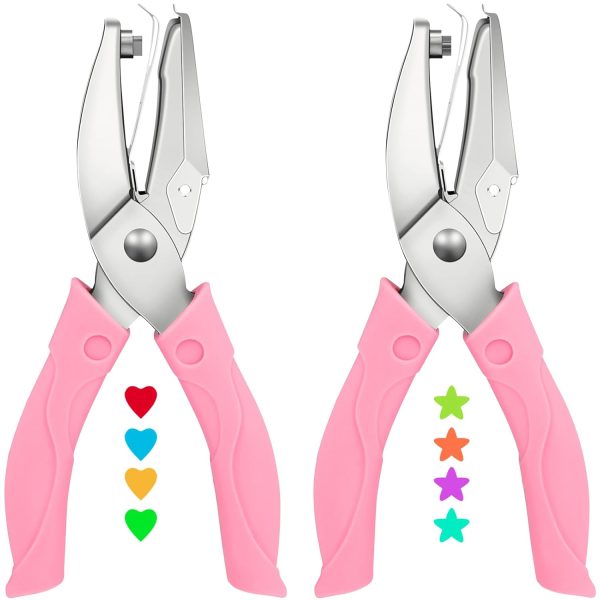2 Pack Handheld Hole Paper Punch Kit,Single Hole Punch, Heart and Star Hole Punch