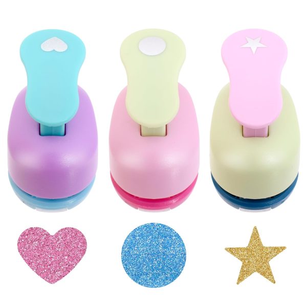 3 PCS Craft Hole Punch Set, 3/8 Inch Paper Puncher for Kids, Heart Circle Star Shape Punches for Paper Crafts Scrapbooking DIY Card Making, Craft Hole Punch for Classroom Holiday Gift