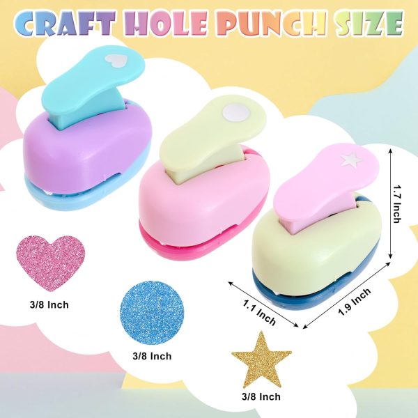 3 PCS Craft Hole Punch Set, 3/8 Inch Paper Puncher for Kids, Heart Circle Star Shape Punches for Paper Crafts Scrapbooking DIY Card Making, Craft Hole Punch for Classroom Holiday Gift - Image 2
