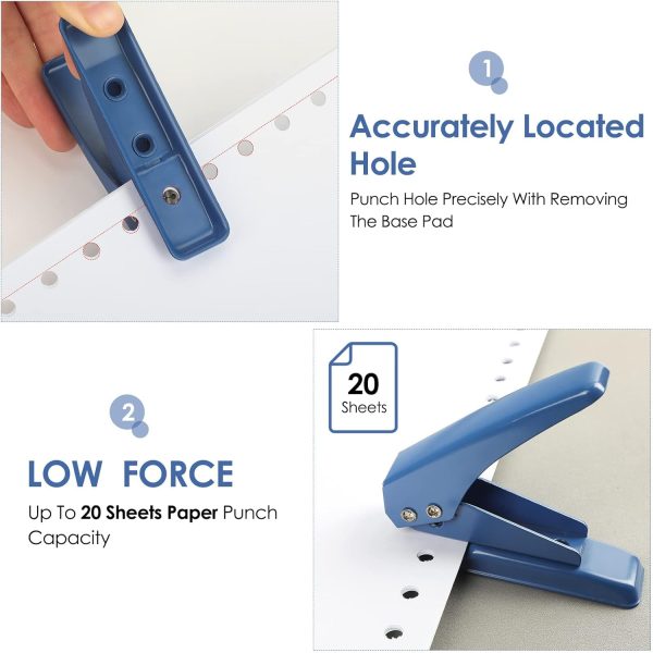 Single Hole Punch, 1/4" Hole Puncher, 20 Sheet Punch Capacity, Handheld with Non-Skid Base for Paper Chipboard Craft Paper and Art Project, Blue - Image 2