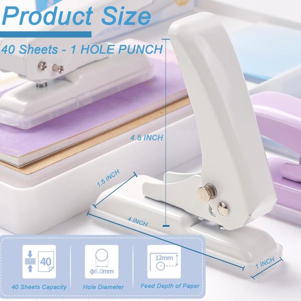 3 Pieces Single Hole Punch, 1/4" Hole Puncher, 40 Sheets Punch Capacity, Handheld with Non-Skid Base for Scrapbooks, Chipboard, Craft Paper - Image 2