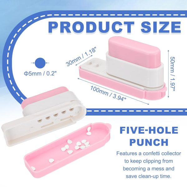 1/4" 5 Hole Paper Punch, Metal Hole Puncher 5 Sheet Punch Capacity Adjustable Hole Punch for Office and Home Supplies, Pink - Image 2