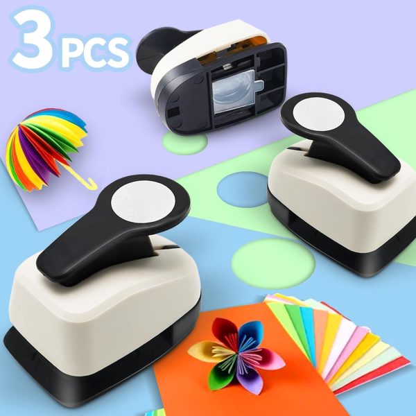 Circle Punch, Circle Hole Punch, Paper Hole Puncher, 3 PCS CirclePunch Set, 1 inch Hole PunchCircle, 5/8'' CirclePaper Punchers, 3/8'' Craft Punches, HolePuncher for Crafts, Shape Punches - Image 2