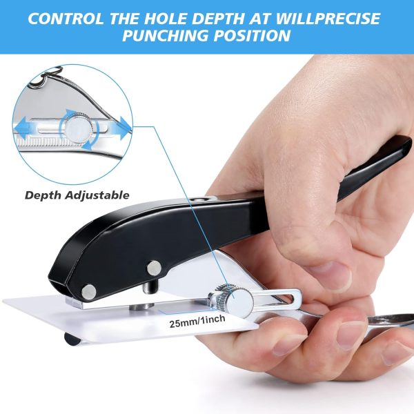 Heavy Duty Single Hole Punch - Portable Hand Held Paper Punch for Tags, Cards, Plastic & Cardboard (8MM Black) - Image 2